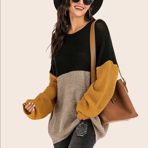 Color-block Drop Shoulder Ribbed Knit Sweater